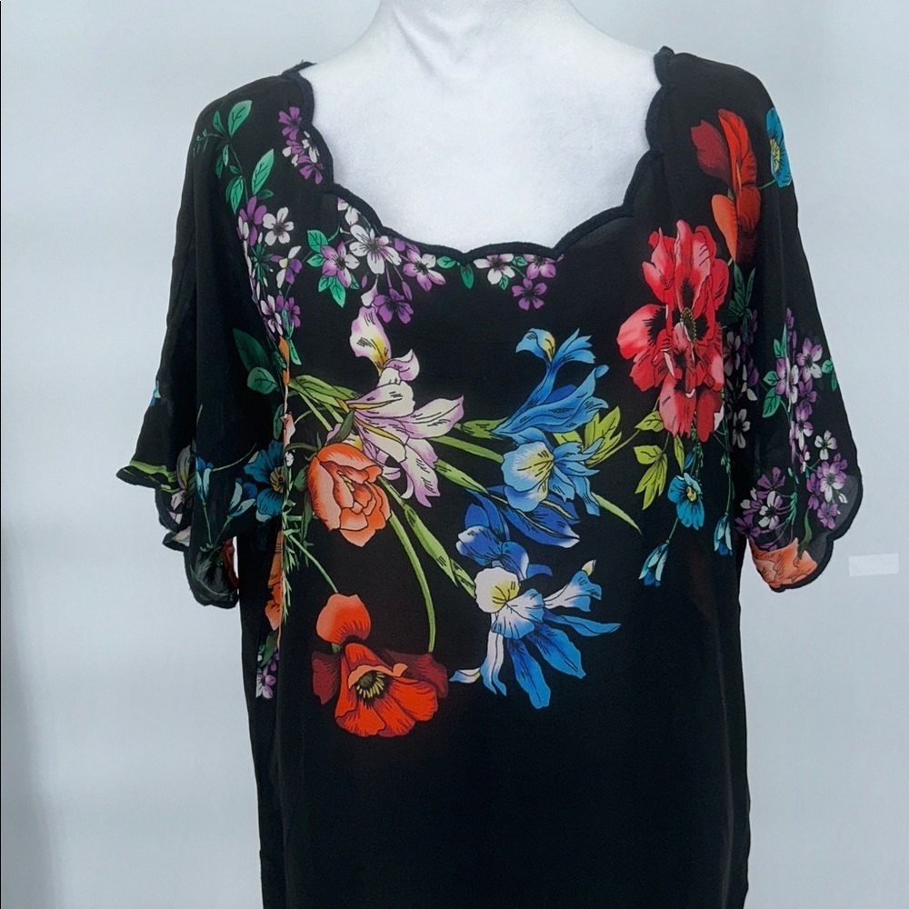 Johnny Was Black Dress with Multicolor Floral Georgette Dress, Size M - Picture 5 of 11